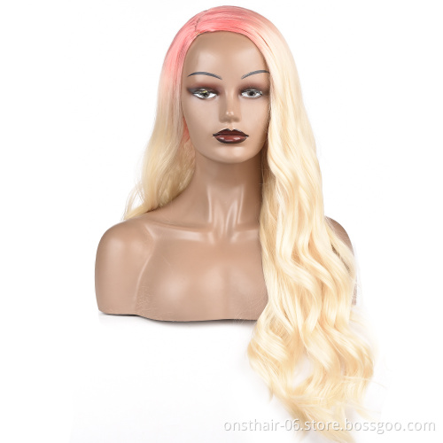 Best Price Premium Long Synthetic Wig 613 Body Wave Ombre 28inches Water Wave Wig  Middle Part For Black White Women Cosplay
